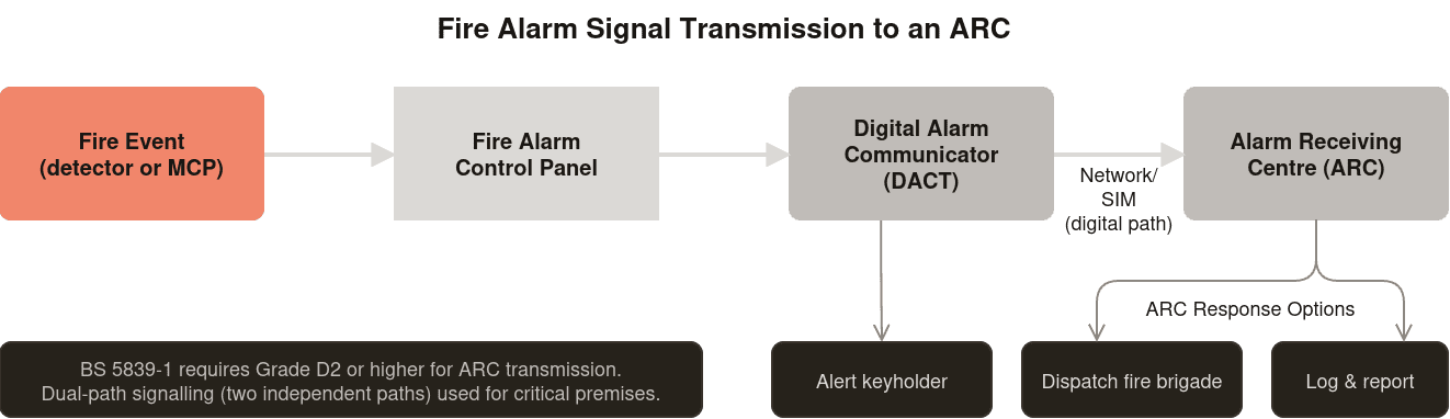 Diagram of a linear signal path with ARC response options branching off